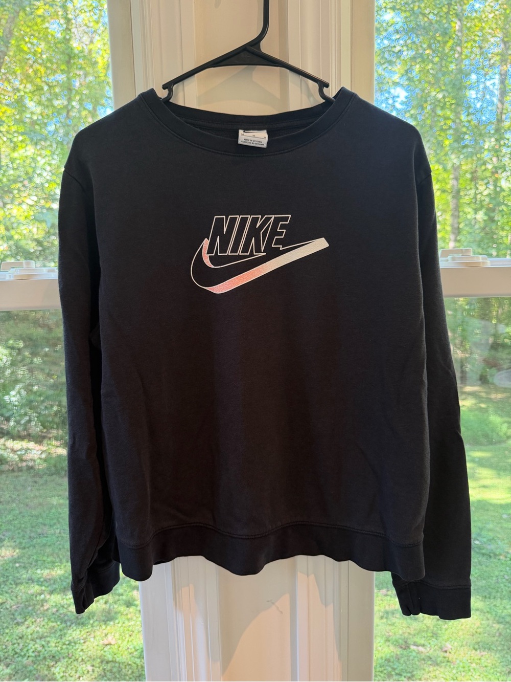 Nike Black Crewneck Sweatshirt with White and Pink Fade Logo